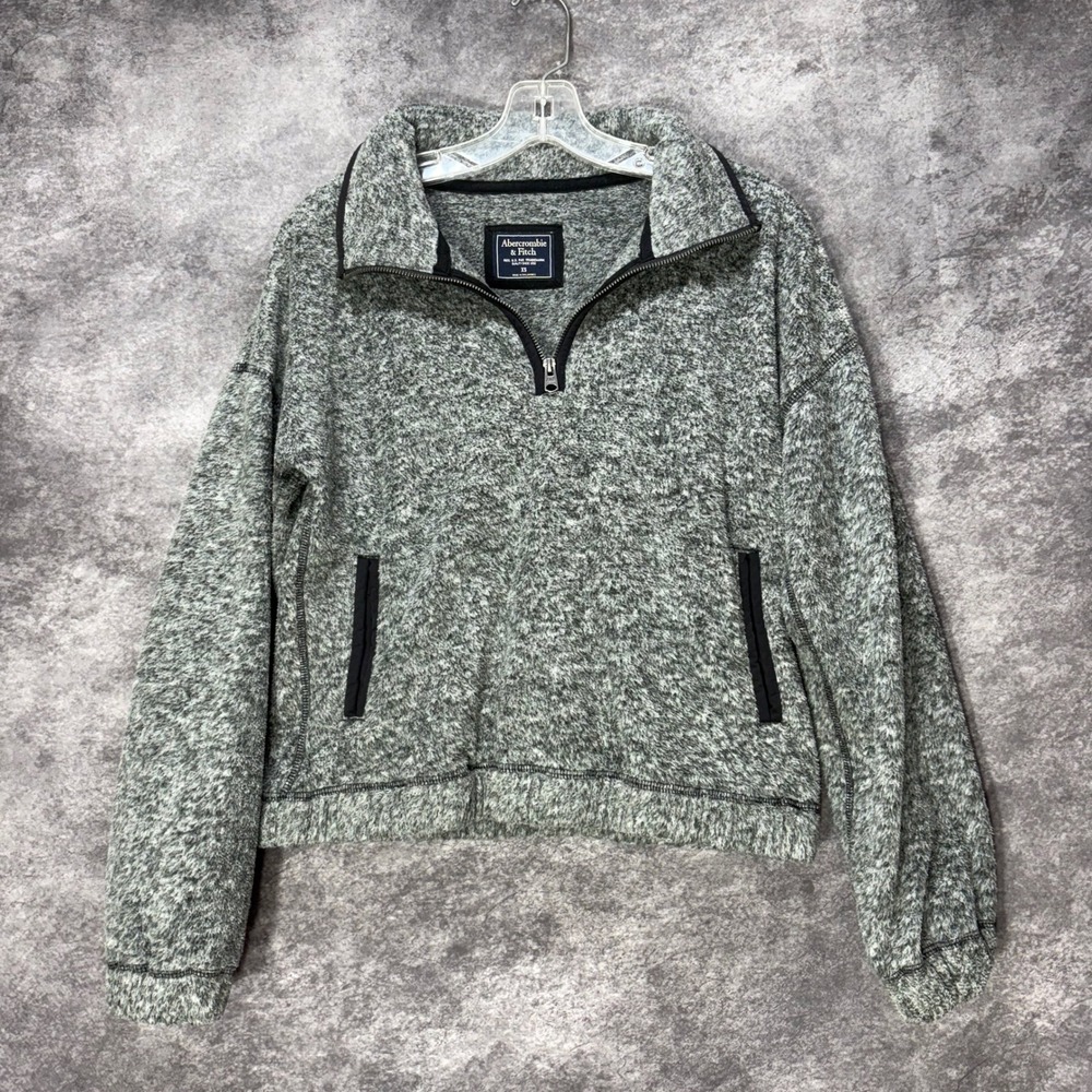 Abercrombie & Fitch Fleece 1/4 Zip Pullover Fleece Cropped Jacket Womens XS Gray